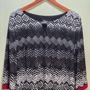 RN Studio Ronni Nicole Dress Womens 14 Black Geometric 3/4 Sleeve Keyhole Shift